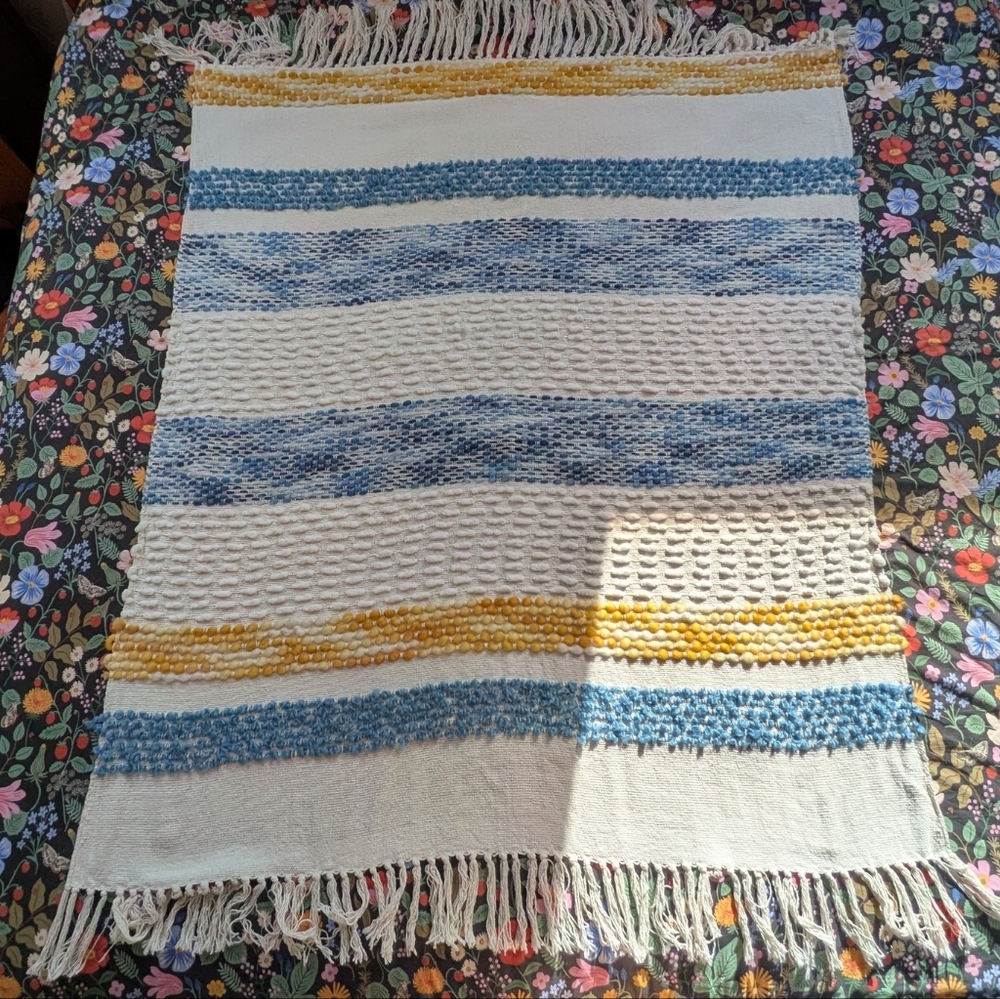 ARTISAN NY HOME Decorative Throw Blanket  Blue Yellow White 58"X48"